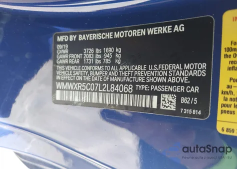 2020 Mini Hardtop Cooper S из США, поврежденный, VIN WMWXR5C08LZL84068